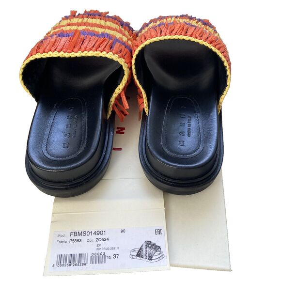 Marni Slides Orange & Yellow Crocheted Raffia Slides Fussbett Shoe Sz IT 37/US 7 - Picture 4 of 10